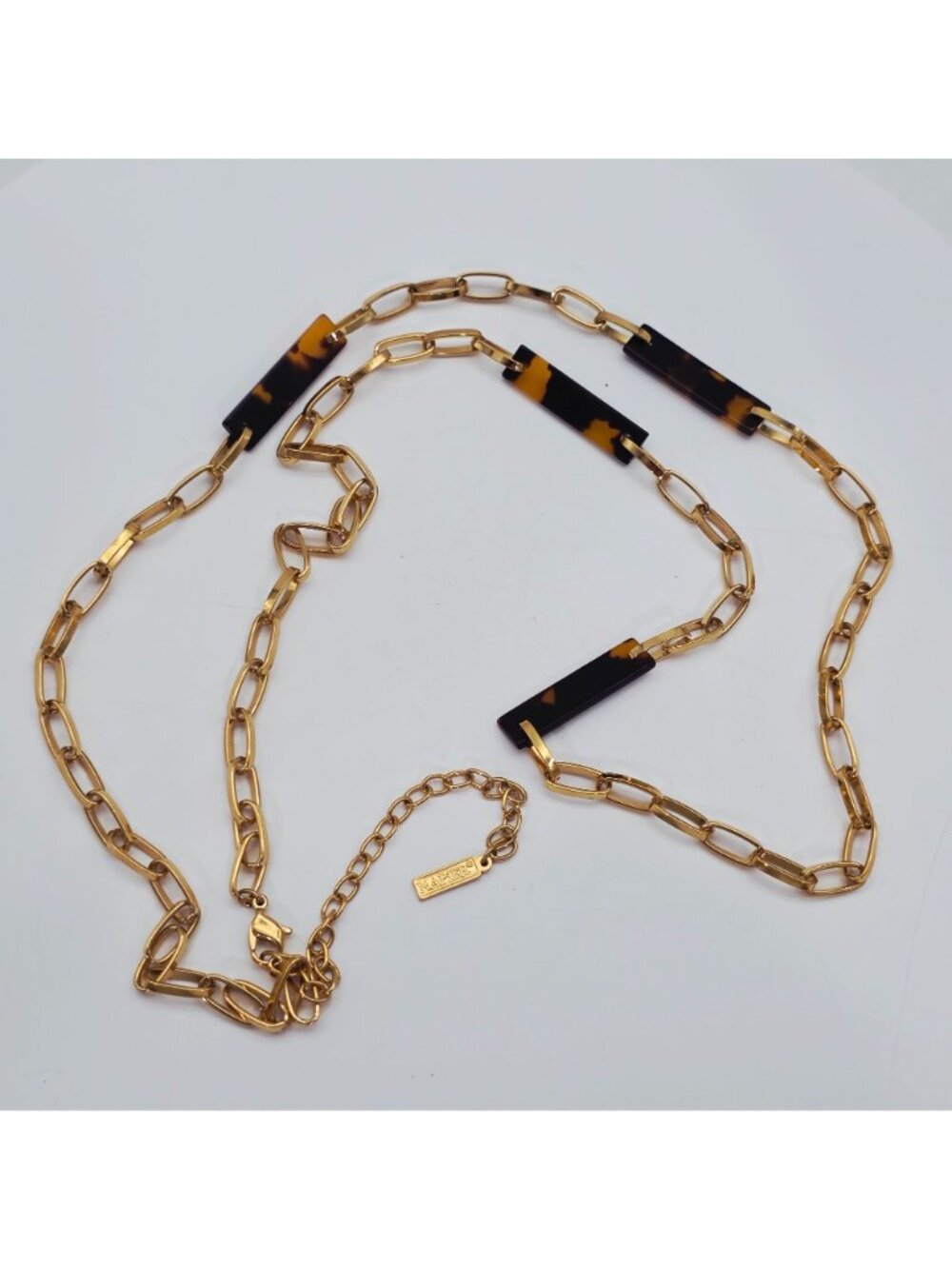 Napier Tortoise Shell & Gold-Tone Chain Link Necklace 32" Adjustable - Picture 6 of 7